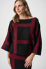 Image of Joseph Ribkoff Brushed Viscose Knit Boat Neck Sweater Knit Top - Black/Deep Cherry