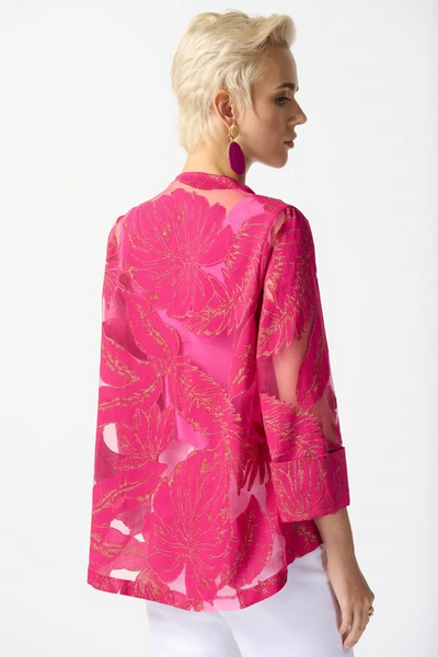 Joseph Ribkoff Textured Jacquard Single Button Swing Jacket - Pink/Gold