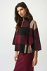 Image of Joseph Ribkoff Plaid Jacquard Sweater Knit Top - Merlot/Multicolor