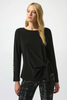 Image of Joseph Ribkoff Silky Knit Fitted Top with Pearl Sleeve Detail - Black