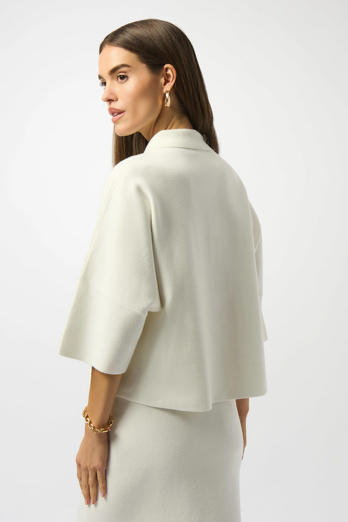 Joseph Ribkoff Sweater Knit Boxy Pullover With Polo Collar - Winter White