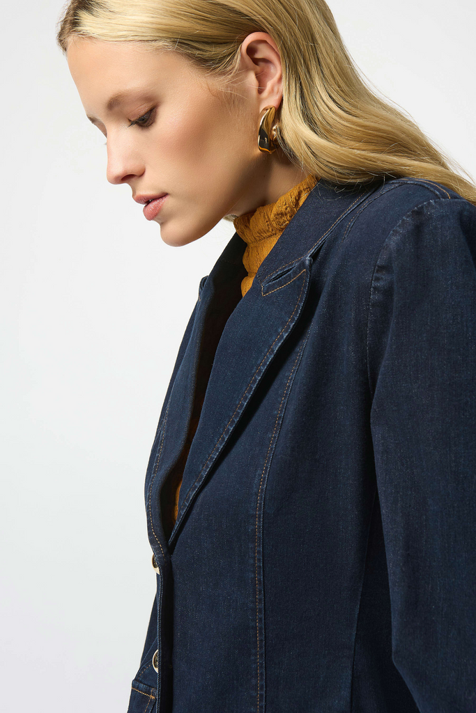 Joseph Ribkoff Stretch Denim Fitted Blazer with Gold Buttons - Indigo