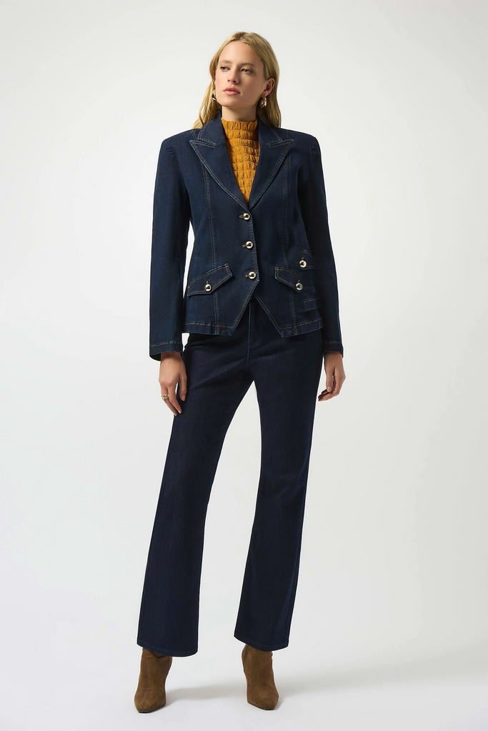 Joseph Ribkoff Stretch Denim Fitted Blazer with Gold Buttons - Indigo