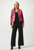 Image of Joseph Ribkoff Foiled Vegan Leather Abstract Print Fitted Jacket - Black/Multicolor