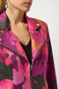 Image of Joseph Ribkoff Foiled Vegan Leather Abstract Print Fitted Jacket - Black/Multicolor