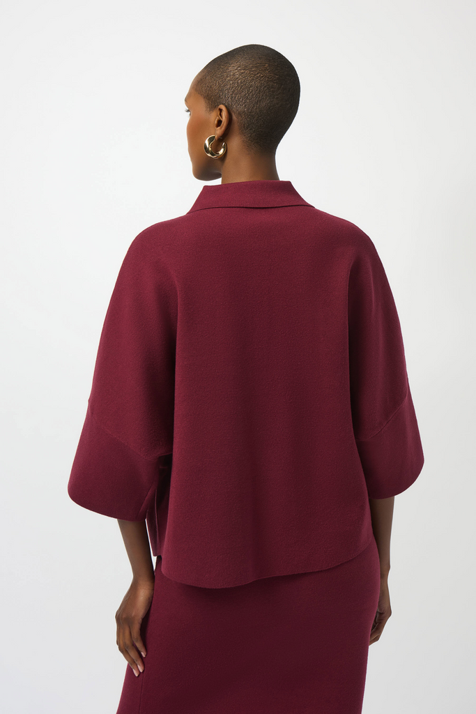 Joseph Ribkoff Sweater Knit Boxy Pullover With Polo Collar - Merlot