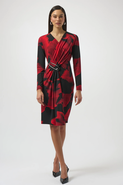 Joseph Ribkoff Silky Knit Abstract Floral Print Dress - Black/Red