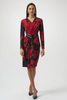 Image of Joseph Ribkoff Silky Knit Abstract Floral Print Dress - Black/Red