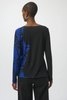 Image of Joseph Ribkoff Long Sleeve Ruched Side Floral Print Top - Black/Royal Blue