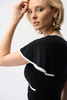 Image of Joseph Ribkoff Silky Knit Wrap Dress With Contrast Trim - Black/Vanilla