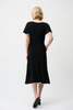 Image of Joseph Ribkoff Silky Knit Wrap Dress With Contrast Trim - Black/Vanilla