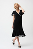 Image of Joseph Ribkoff Silky Knit Wrap Dress With Contrast Trim - Black/Vanilla