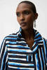 Image of Joseph Ribkoff Jacquard Stripe Print Trapeze Jacket With Shirred Collar - Blue/Vanilla