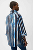 Image of Joseph Ribkoff Jacquard Stripe Print Trapeze Jacket With Shirred Collar - Blue/Vanilla