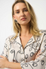 Image of Joseph Ribkoff Hammered Satin Abstract Face Print Boxy Top - Moonstone/Black