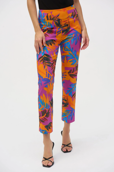 Joseph Ribkoff Blue/Vanilla Tropical Print Cropped Pull-On Pants Style 252229 main image 1
