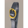 Image of Contour Oval Shaped Faux Leather Buckle Belt - Black