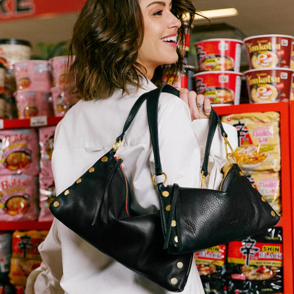 Hammitt Kyle Medium Shoulder Bag - Black/Brushed Gold/Red Zip