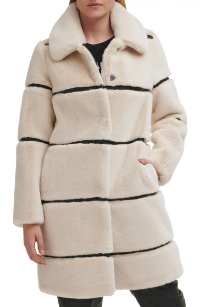 Karl Lagerfeld Paris Paneled Faux Fur Coat - Oyster
