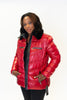 Image of Karl Lagerfeld Paris Faux Fur Collar Water Resistant Zip Front Short Puffer Jacket - Red