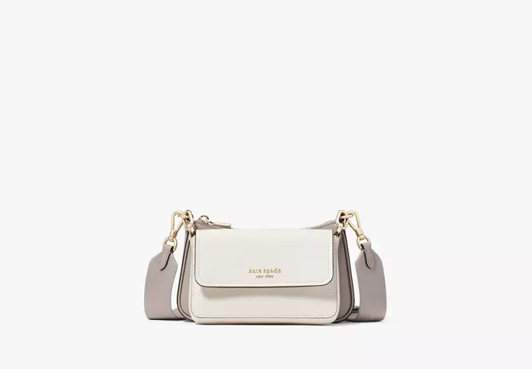 Kate Spade Double Up Pebbled Leather Crossbody Bag - Taupe/Ivory