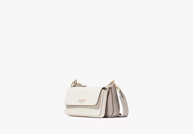 Kate Spade Double Up Pebbled Leather Crossbody Bag - Taupe/Ivory