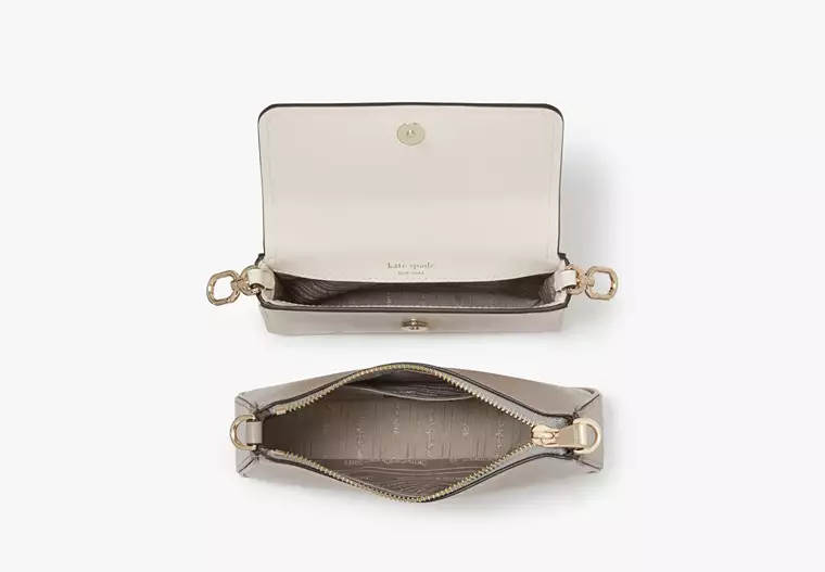 Kate Spade Double Up Pebbled Leather Crossbody Bag - Taupe/Ivory