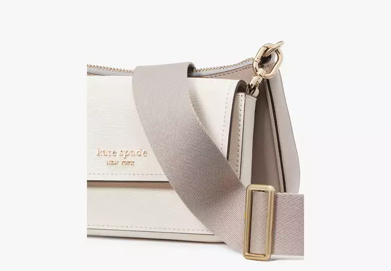 Kate Spade Double Up Pebbled Leather Crossbody Bag - Taupe/Ivory
