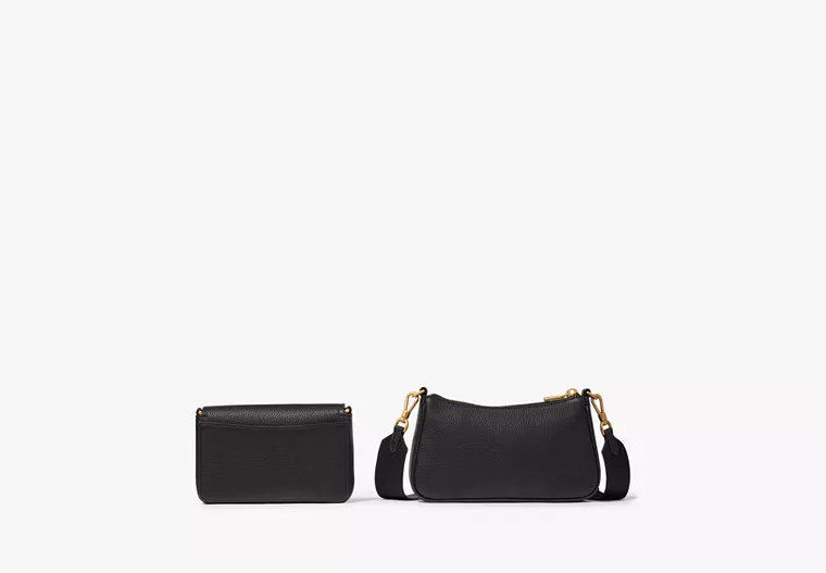 Kate Spade Double Up Pebbled Leather Crossbody Bag - Black