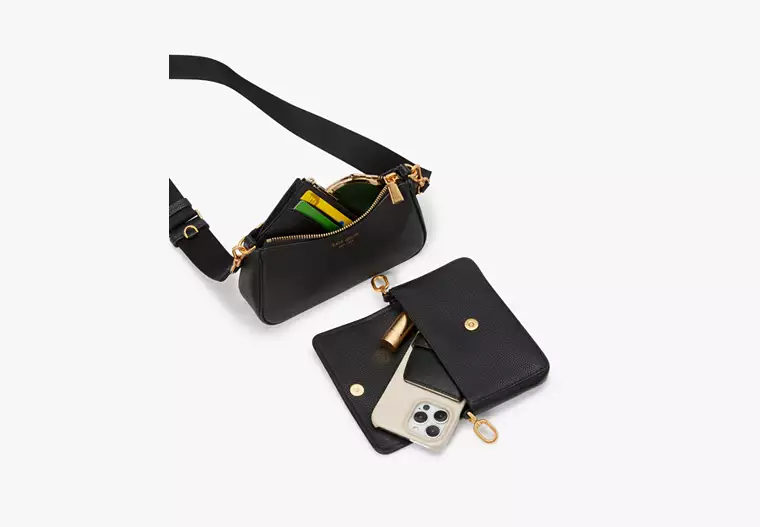 Kate Spade Double Up Pebbled Leather Crossbody Bag - Black