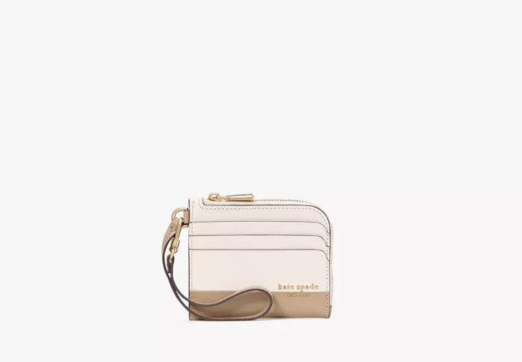 Kate Spade Devin Card Case Saffiano Leather Wristlet - Taupe/Ivory