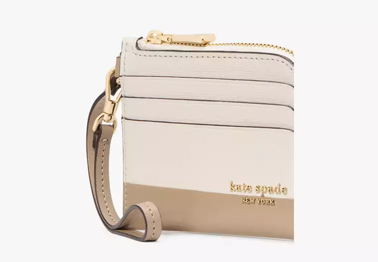 Kate Spade Devin Card Case Saffiano Leather Wristlet - Taupe/Ivory