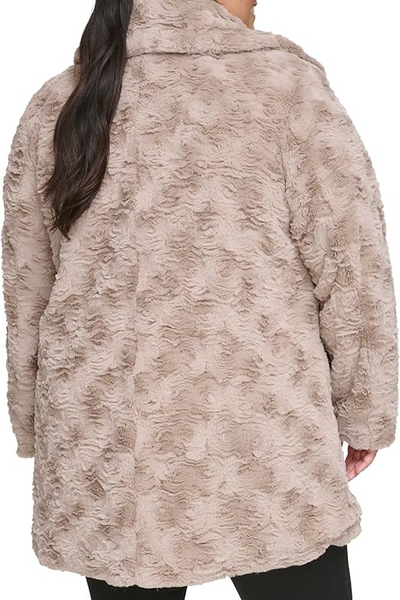 Kenneth Cole Plus Size Textured Faux Fur Coat - Truffle
