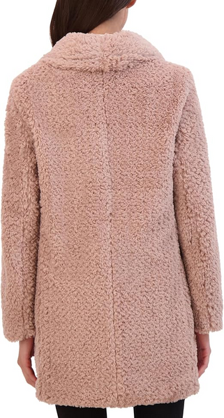 Kenneth Cole Lightweight Envelope Collar Popcorn Faux Fur Coat - Dusty Blush