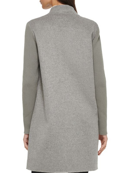 Kenneth Cole Ribbed Sleeve Double Breasted Wool Blend Coat