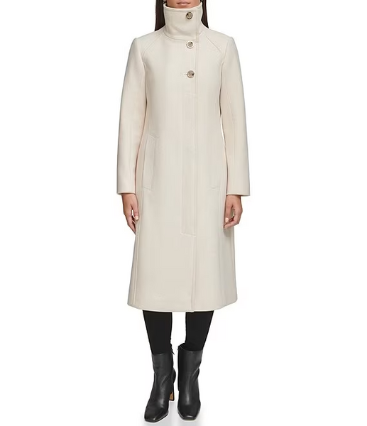 Kenneth Cole Melton Wool Blend Stand Collar Walker Coat - Beige
