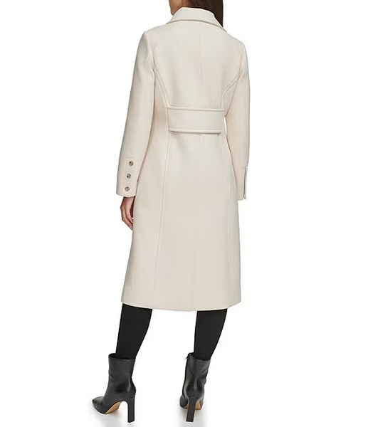 Kenneth Cole Melton Wool Blend Stand Collar Walker Coat - Beige
