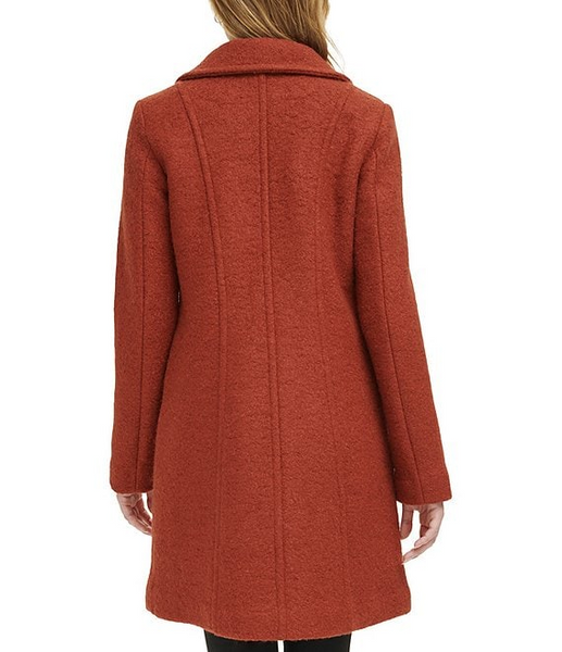 Kenneth Cole Asymmetric Zip Front Boucle Wool Coat Paprika Rippe s