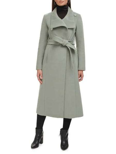 Kenneth Cole Convertible Collar Wool Blend Belted Maxi Coat Sage Rippe s