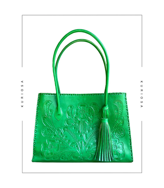 Kuriosa Amy Large Leather Tote with Tassel - Green