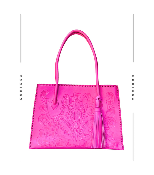 Kuriosa Amy Large Leather Tote with Tassel - Hot Pink