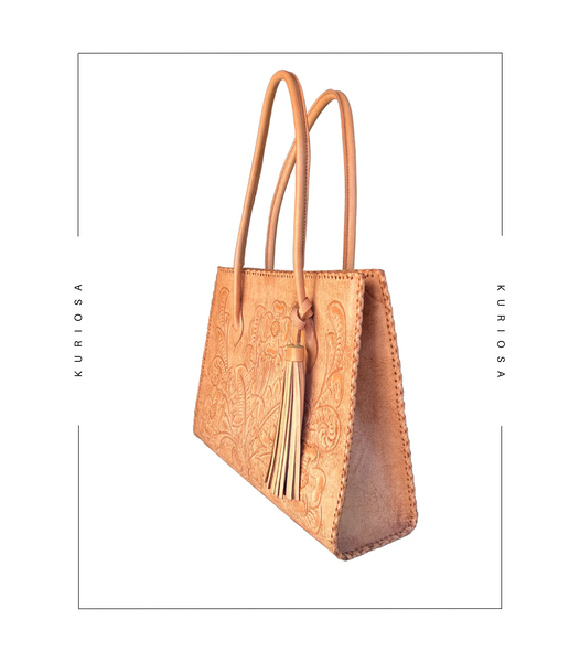Kuriosa Amy Large Leather Tote with Tassel - Natural
