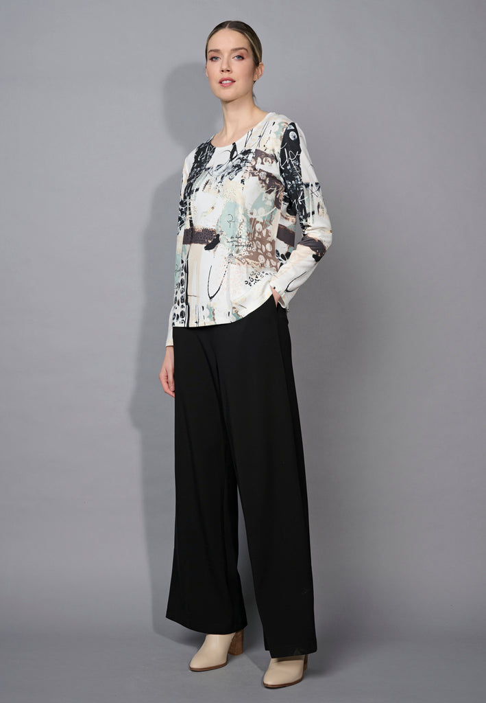 Picadilly Wide Leg Seam Detail Soft Knit Pant - Black