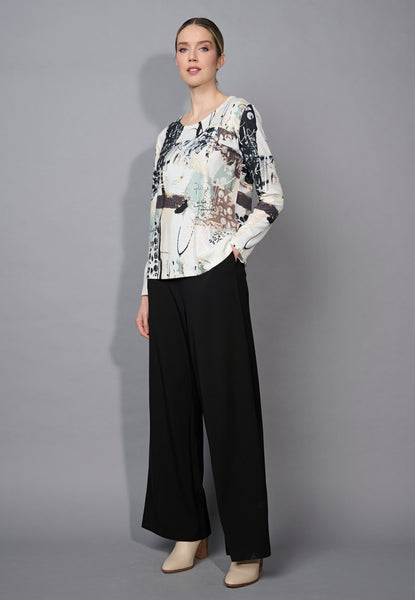 Picadilly Wide Leg Seam Detail Soft Knit Pant - Black