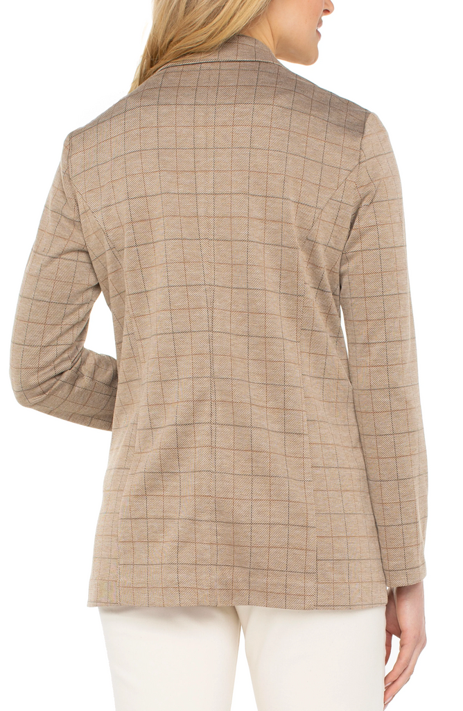 Liverpool Check Open Front Boyfriend Blazer - Khaki Grid Check