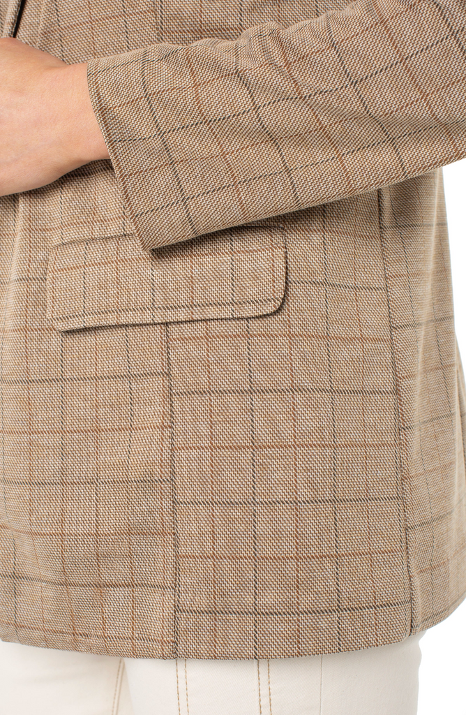 Liverpool Check Open Front Boyfriend Blazer - Khaki Grid Check