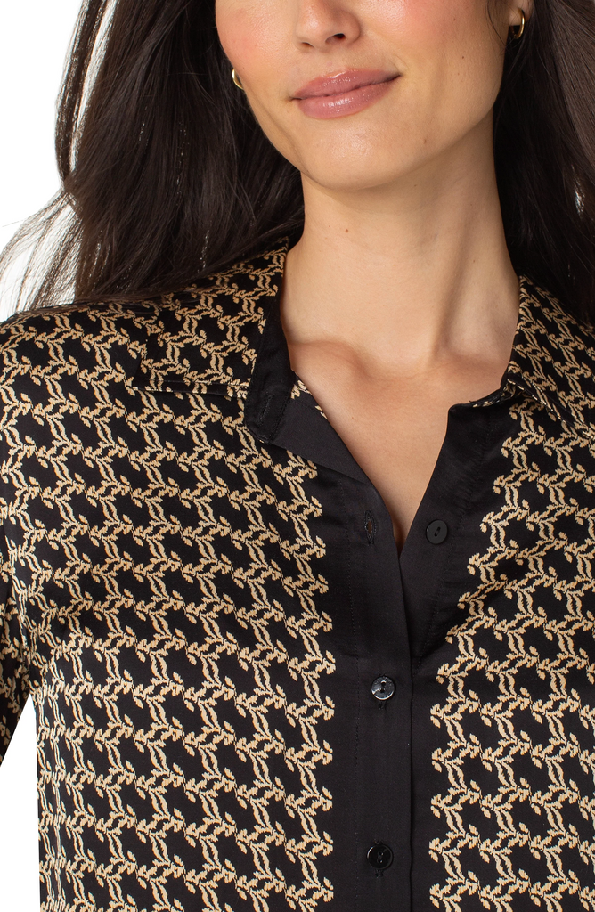 Liverpool Abstract Print Button-Up Shirt - Black/Gold