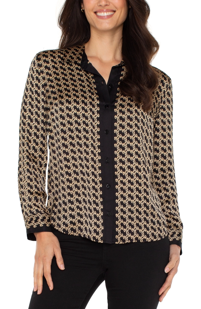 Liverpool Abstract Print Button-Up Shirt - Black/Gold