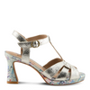 Image of L'Artiste Twinkletoz Textured Metallic Leather T-Strap Sandals - Silver/Multicolor
