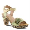 Image of L'Artiste by Spring Step Wildcat Mixed Media Leopard/Floral Block Heel Sandal-Lime Multi